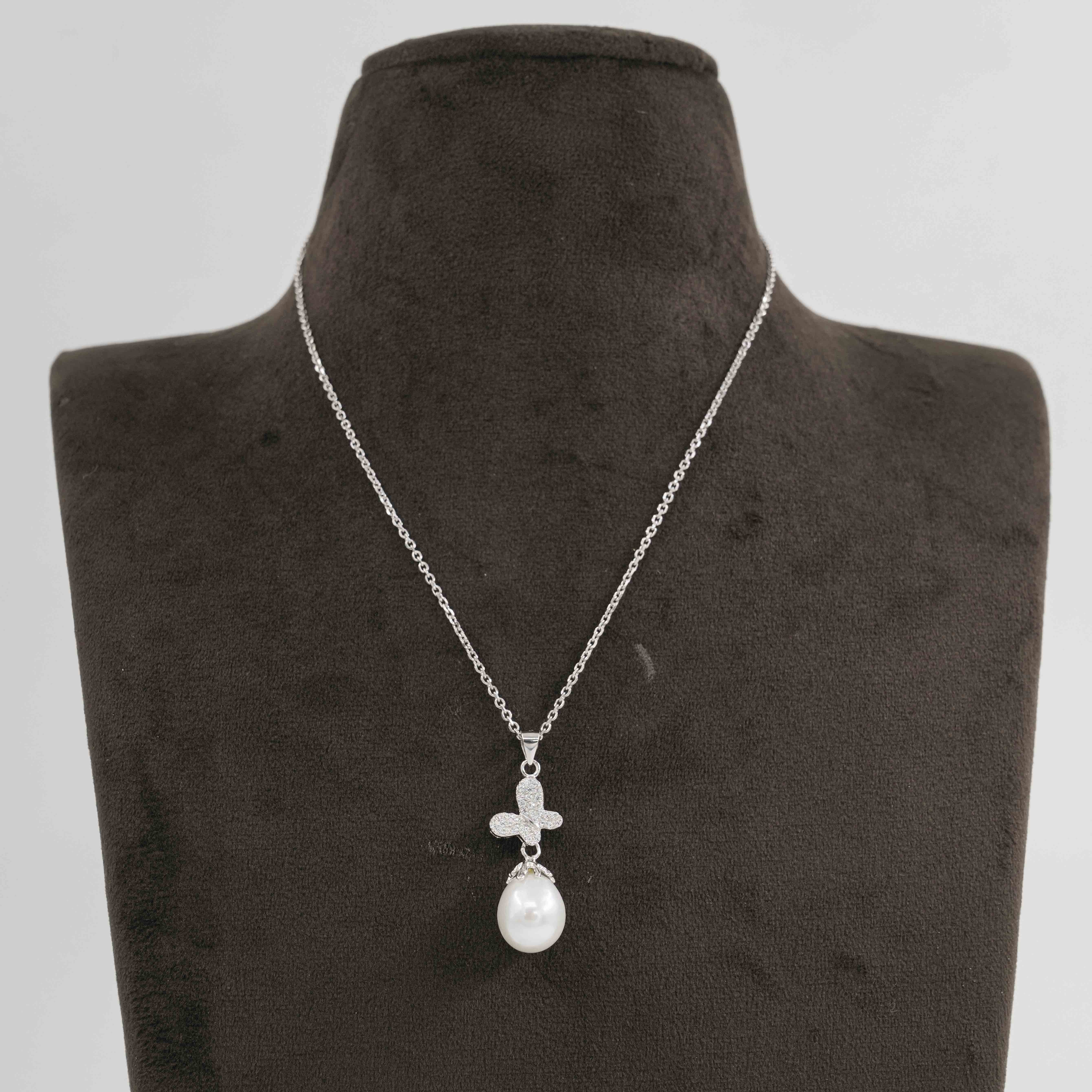 The Pearl Atelier by Kabra Pearls - 92.5 Silver Chain with Rice Shaped Pearl Pendant